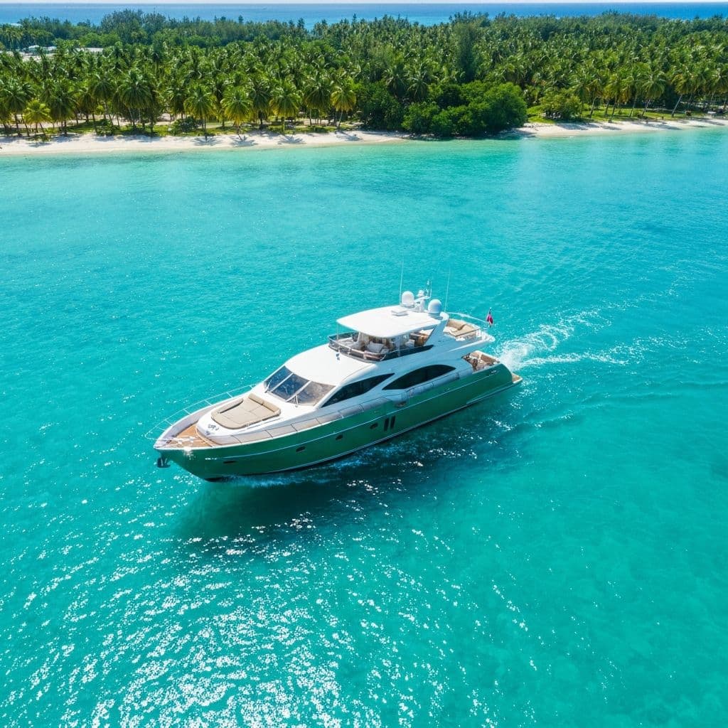 Green yacht in the ocean